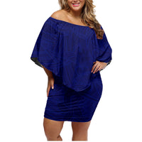 Blue Polynesia Family Matching Off Shoulder Short Dress and Hawaiian Shirt Polynesian Pattern Mix Plumeria LT14 Mom's Dress Blue - Polynesian Pride