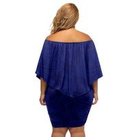 Blue Polynesia Family Matching Off Shoulder Short Dress and Hawaiian Shirt Polynesian Pattern Mix Plumeria LT14 - Polynesian Pride