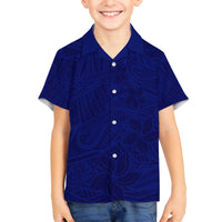 Blue Polynesia Family Matching Off Shoulder Short Dress and Hawaiian Shirt Polynesian Pattern Mix Plumeria LT14 Son's Shirt Blue - Polynesian Pride