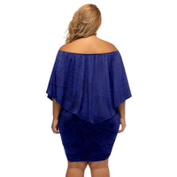 Blue Polynesia Off Shoulder Short Dress Polynesian Pattern Mix Plumeria LT14 - Polynesian Pride