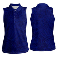 Blue Polynesia Women Sleeveless Polo Shirt Polynesian Pattern Mix Plumeria