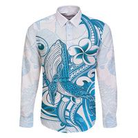 Blue Hawaii Humpback Whale Family Matching Mermaid Dress and Hawaiian Shirt Polynesian Tribal Ocean Vibes LT14 Dad's Shirt - Long Sleeve Blue - Polynesian Pride