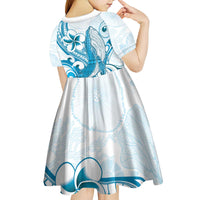 Blue Hawaii Humpback Whale Kid Short Sleeve Dress Polynesian Tribal Ocean Vibes