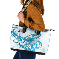 Blue Hawaii Humpback Whale Leather Tote Bag Polynesian Tribal Ocean Vibes LT14 Blue - Polynesian Pride