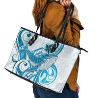 Blue Hawaii Humpback Whale Leather Tote Bag Polynesian Tribal Ocean Vibes LT14 - Polynesian Pride