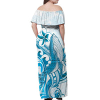 Blue Hawaii Humpback Whale Off Shoulder Maxi Dress Polynesian Tribal Ocean Vibes LT14 - Polynesian Pride
