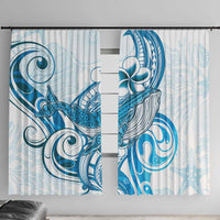 Blue Hawaii Humpback Whale Window Curtain Polynesian Tribal Ocean Vibes LT14 With Hooks Blue - Polynesian Pride