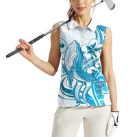 Blue Hawaii Humpback Whale Women Sleeveless Polo Shirt Polynesian Tribal Ocean Vibes