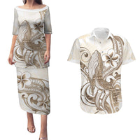 Brown Hawaii Humpback Whale Couples Matching Puletasi and Hawaiian Shirt Polynesian Tribal Ocean Vibes LT14 Brown - Polynesian Pride