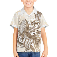 Brown Hawaii Humpback Whale Family Matching Long Sleeve Bodycon Dress and Hawaiian Shirt Polynesian Tribal Ocean Vibes