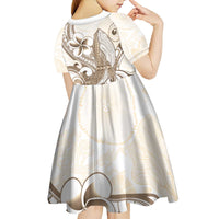 Brown Hawaii Humpback Whale Kid Short Sleeve Dress Polynesian Tribal Ocean Vibes