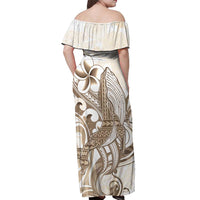 Brown Hawaii Humpback Whale Off Shoulder Maxi Dress Polynesian Tribal Ocean Vibes LT14 - Polynesian Pride