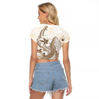 Brown Hawaii Humpback Whale Raglan Cropped T Shirt Polynesian Tribal Ocean Vibes