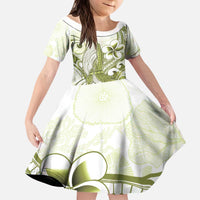 Lime Green Hawaii Kid Short Sleeve Dress Humpback Whale Tattoo Polynesian Tribal Ocean Vibes