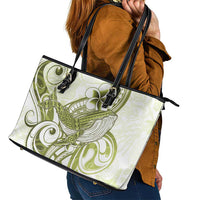Lime Green Hawaii Leather Tote Bag Humpback Whale Tattoo Polynesian Tribal Ocean Vibes LT14 - Polynesian Pride