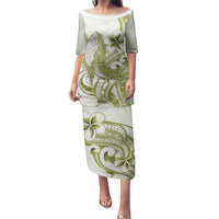 Lime Green Hawaii Puletasi Humpback Whale Tattoo Polynesian Tribal Ocean Vibes LT14 Long Dress Lime Green - Polynesian Pride