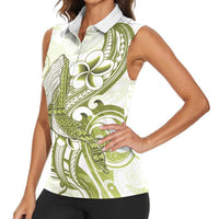 Lime Green Hawaii Women Sleeveless Polo Shirt Humpback Whale Tattoo Polynesian Tribal Ocean Vibes