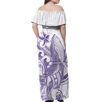 Purple Hawaii Off Shoulder Maxi Dress Humpback Whale Tattoo Polynesian Tribal Ocean Vibes LT14 - Polynesian Pride