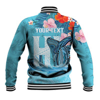 Personalised Hawaii Baseball Jacket Humpback Whale Tattoo With Tropical Flowers LT14 - Polynesian Pride