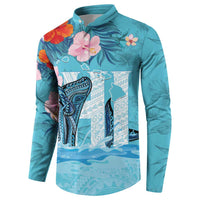 Personalised Hawaii Button Sweatshirt Humpback Whale Tattoo With Tropical Flowers LT14 - Polynesian Pride