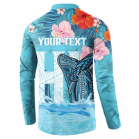 Personalised Hawaii Button Sweatshirt Humpback Whale Tattoo With Tropical Flowers LT14 - Polynesian Pride