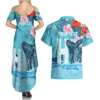 Personalised Hawaii Couples Matching Summer Maxi Dress and Hawaiian Shirt Humpback Whale Tattoo With Tropical Flowers LT14 - Polynesian Pride
