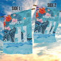 Personalised Hawaii Garden Flag Humpback Whale Tattoo With Tropical Flowers LT14 - Polynesian Pride