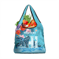 Personalised Hawaii Grocery Bag Humpback Whale Tattoo With Tropical Flowers LT14 1-pack One Size Blue - Polynesian Pride