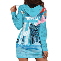 Personalised Hawaii Hoodie Dress Humpback Whale Tattoo With Tropical Flowers LT14 - Polynesian Pride