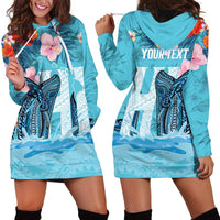 Personalised Hawaii Hoodie Dress Humpback Whale Tattoo With Tropical Flowers LT14 - Polynesian Pride