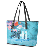 Personalised Hawaii Leather Tote Bag Humpback Whale Tattoo With Tropical Flowers LT14 - Polynesian Pride