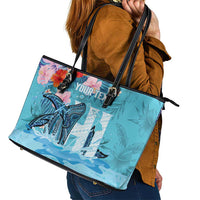 Personalised Hawaii Leather Tote Bag Humpback Whale Tattoo With Tropical Flowers LT14 - Polynesian Pride