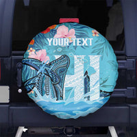 Personalised Hawaii Spare Tire Cover Humpback Whale Tattoo With Tropical Flowers LT14 - Polynesian Pride