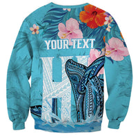 Personalised Hawaii Sweatshirt Humpback Whale Tattoo With Tropical Flowers LT14 - Polynesian Pride