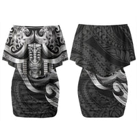 Tiki Drum Hawaii Couples Matching Off Shoulder Short Dress and Hawaiian Shirt Hawaiian Kakau Tattoo Style LT14 - Polynesian Pride