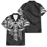 Tiki Drum Hawaii Family Matching Off The Shoulder Long Sleeve Dress and Hawaiian Shirt Hawaiian Kakau Tattoo Style LT14 Dad's Shirt - Short Sleeve Black - Polynesian Pride