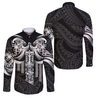 Tiki Drum Hawaii Family Matching Tank Maxi Dress and Hawaiian Shirt Hawaiian Kakau Tattoo Style LT14 Dad's Shirt - Long Sleeve Black - Polynesian Pride