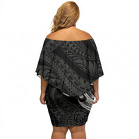 Tiki Drum Hawaii Off Shoulder Short Dress Hawaiian Kakau Tattoo Style