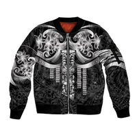 Tiki Drum Hawaii Sleeve Zip Bomber Jacket Hawaiian Kakau Tattoo Style LT14 Unisex Black - Polynesian Pride