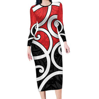 New Zealand Family Matching Long Sleeve Bodycon Dress and Hawaiian Shirt Maori Koru Tino Rangatiratanga Color - Polynesian Pride