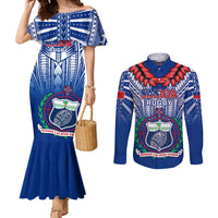 Samoa Rugby Couples Matching Mermaid Dress and Long Sleeve Button Shirts 2023 Go Manu Samoa With Ula Fala Style LT14 Blue - Polynesian Pride