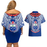 Samoa Rugby Couples Matching Off Shoulder Short Dress and Hawaiian Shirt 2023 Go Manu Samoa With Ula Fala Style LT14 - Polynesian Pride