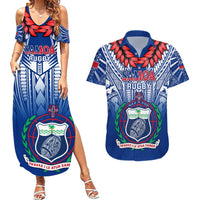 Samoa Rugby Couples Matching Summer Maxi Dress and Hawaiian Shirt 2023 Go Manu Samoa With Ula Fala Style LT14 Blue - Polynesian Pride