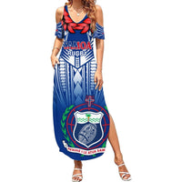 Samoa Rugby Summer Maxi Dress 2023 Go Manu Samoa With Ula Fala Style LT14 Women Blue - Polynesian Pride