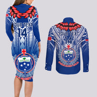 Custom Samoa Rugby Couples Matching Long Sleeve Bodycon Dress and Long Sleeve Button Shirts 2023 Go Manu Samoa With Ula Fala Style LT14 - Polynesian Pride