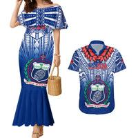 Custom Samoa Rugby Couples Matching Mermaid Dress and Hawaiian Shirt 2023 Go Manu Samoa With Ula Fala Style LT14 Blue - Polynesian Pride
