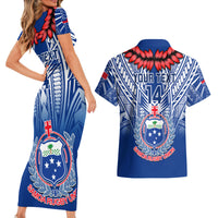 Custom Samoa Rugby Couples Matching Short Sleeve Bodycon Dress and Hawaiian Shirt 2023 Go Manu Samoa With Ula Fala Style LT14 - Polynesian Pride
