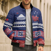 Personalised FAST Samoa Siapo Bomber Puffer Jacket Teuila Flowers Samoan Pattern - Polynesian Pride