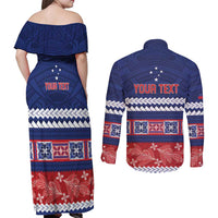 Personalised FAST Samoa Siapo Couples Matching Off Shoulder Maxi Dress and Long Sleeve Button Shirt Teuila Flowers Samoan Pattern - Polynesian Pride