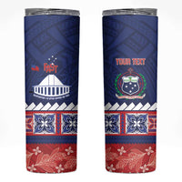 Personalised FAST Samoa Siapo Skinny Tumbler Teuila Flowers Samoan Pattern LT14 Blue - Polynesian Pride